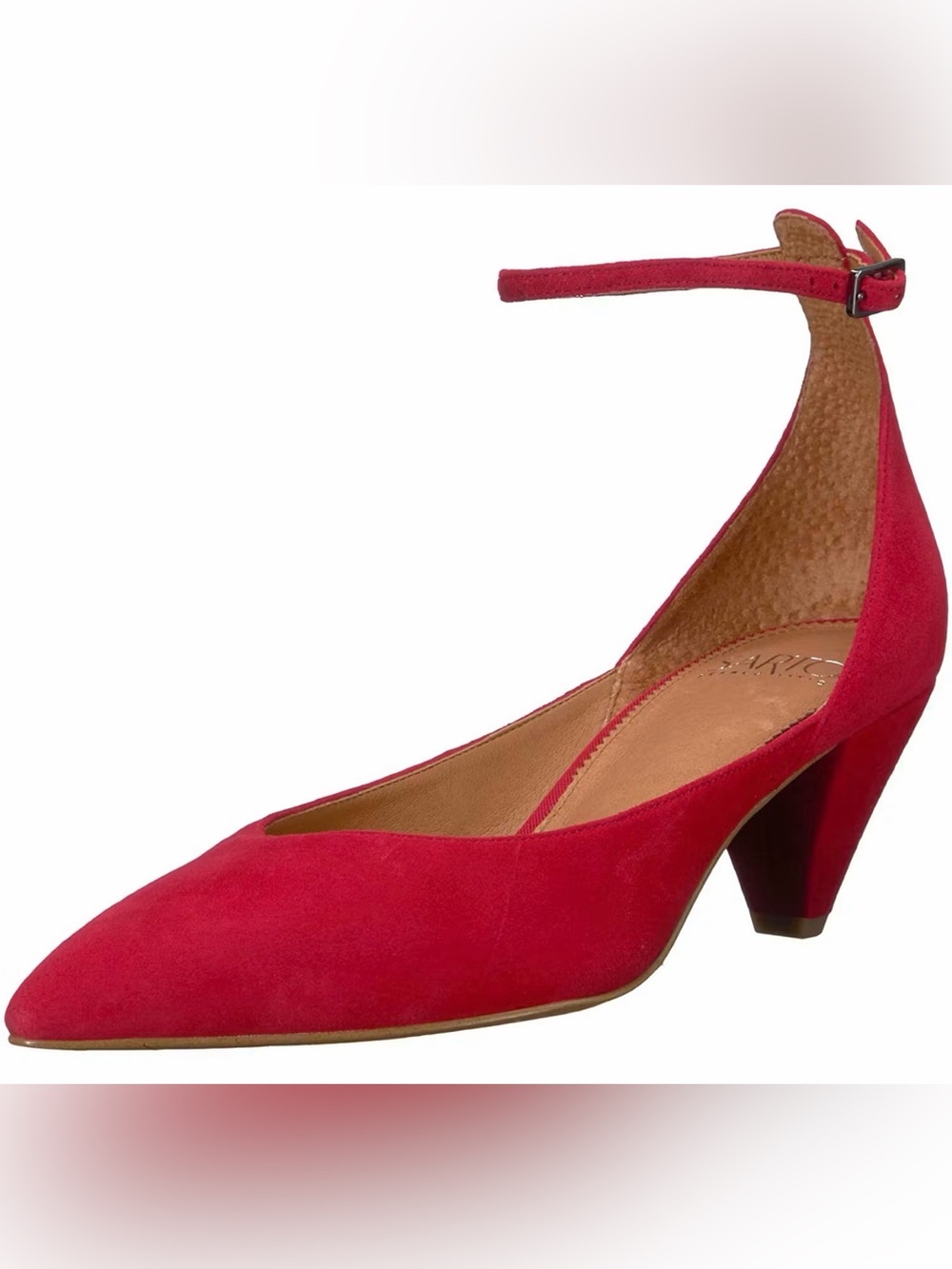 Franco Sarto Coralie Red Suede Pointed Toe Ankle Strap Pumps Size 10